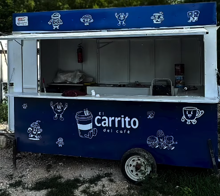 Carrito físico azul de El Carrito del Café